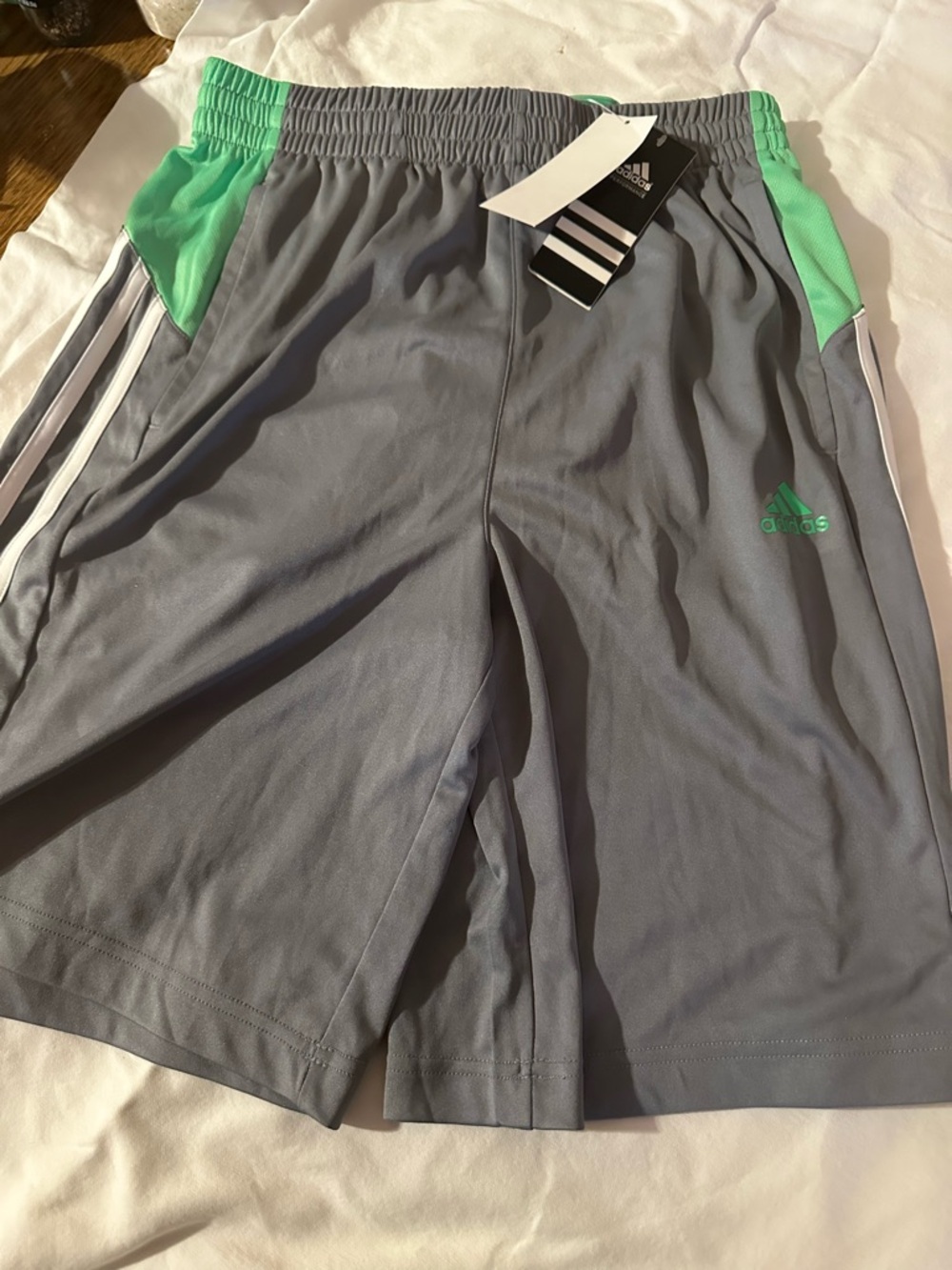 adidas Men’s Gray Athletic Shorts with Mint Accents
